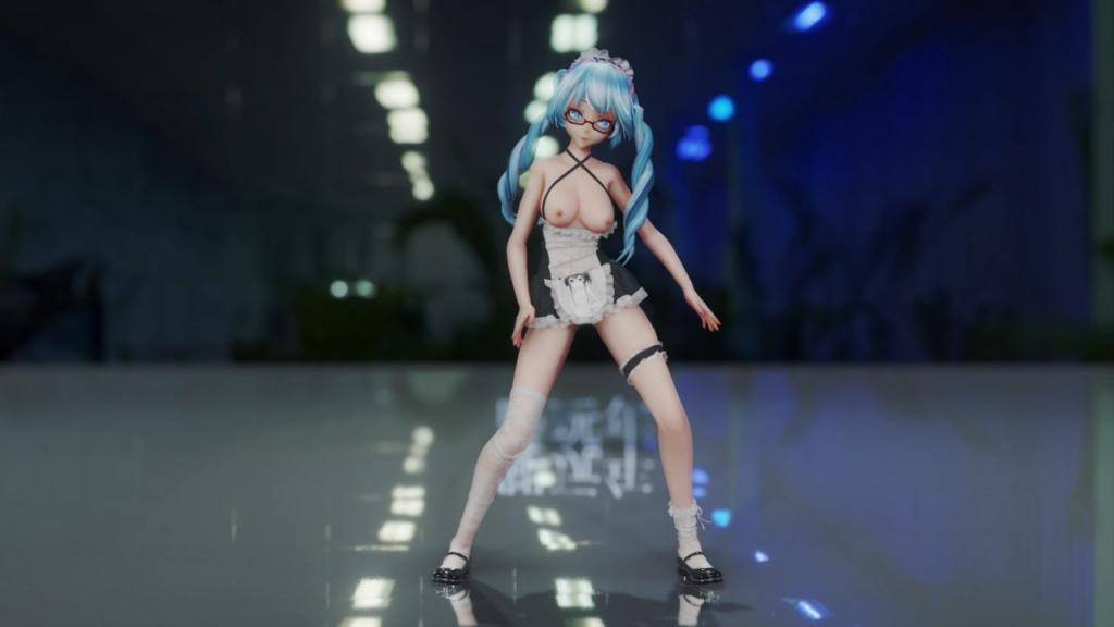 MMD58 白丝眼镜女仆Miku淫荡骑乘 极品美鲍任君品尝